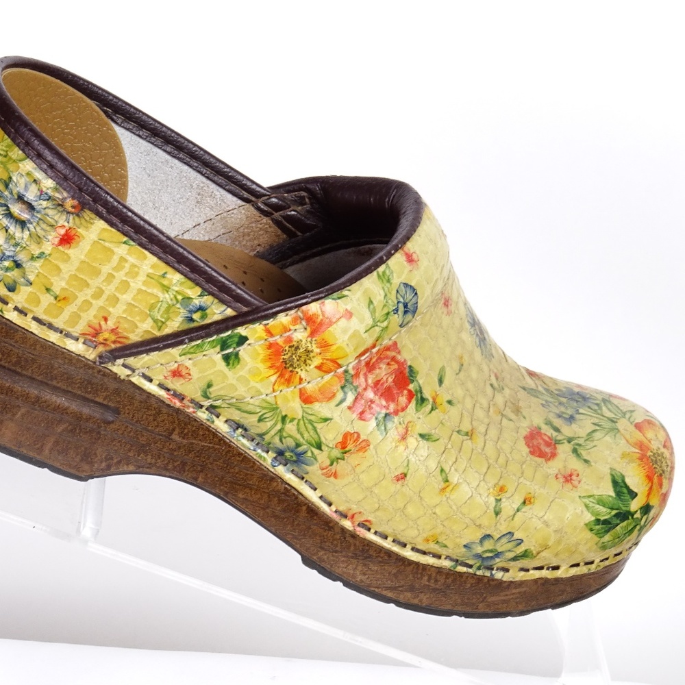 Dansko Yellow Leather Floral Clogs (Style 157378)-